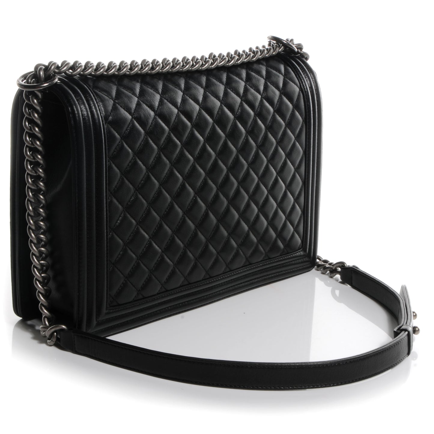 Calfskin Quilted Large Boy Flap Black