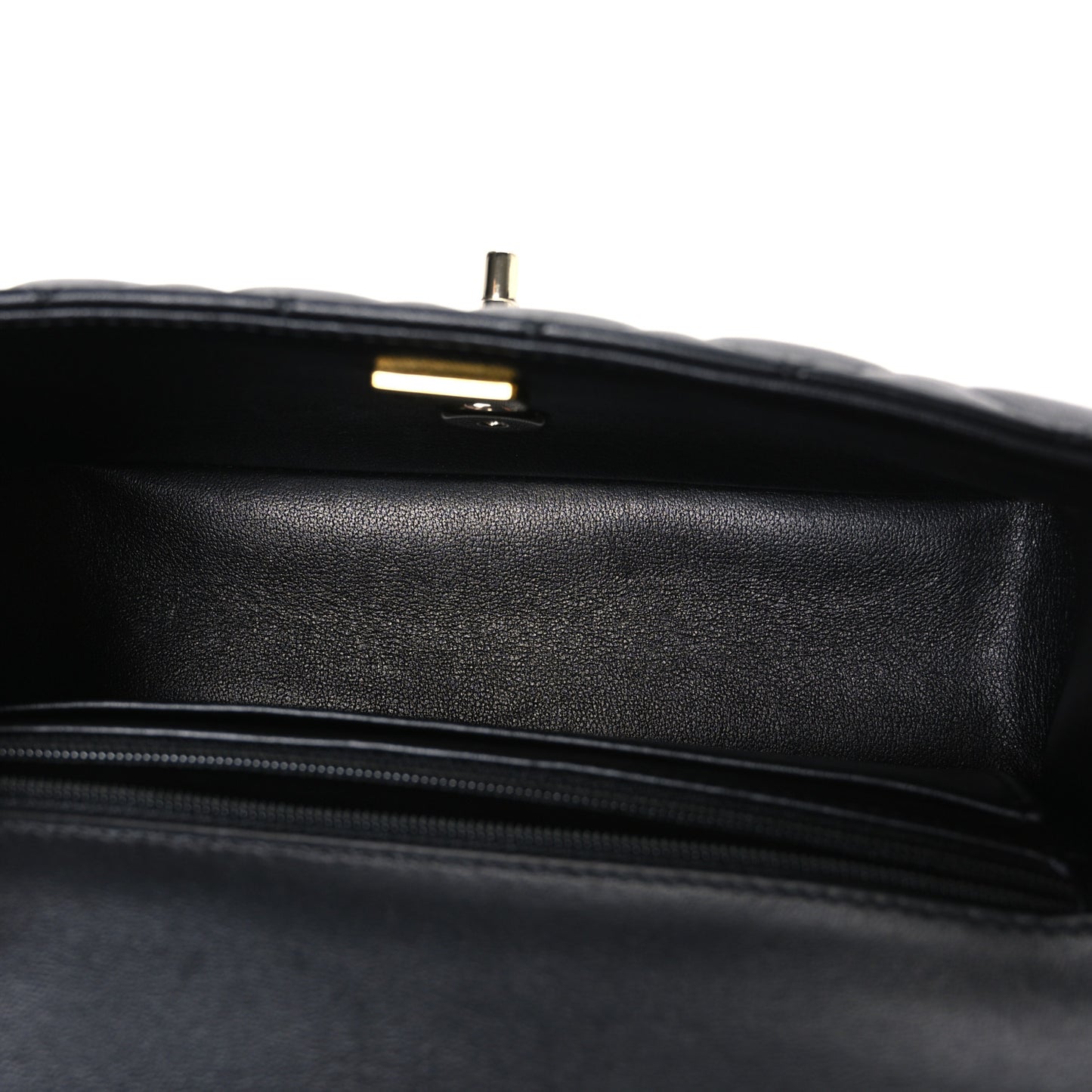 Lambskin Quilted Mini Top Handle Rectangular Flap Black