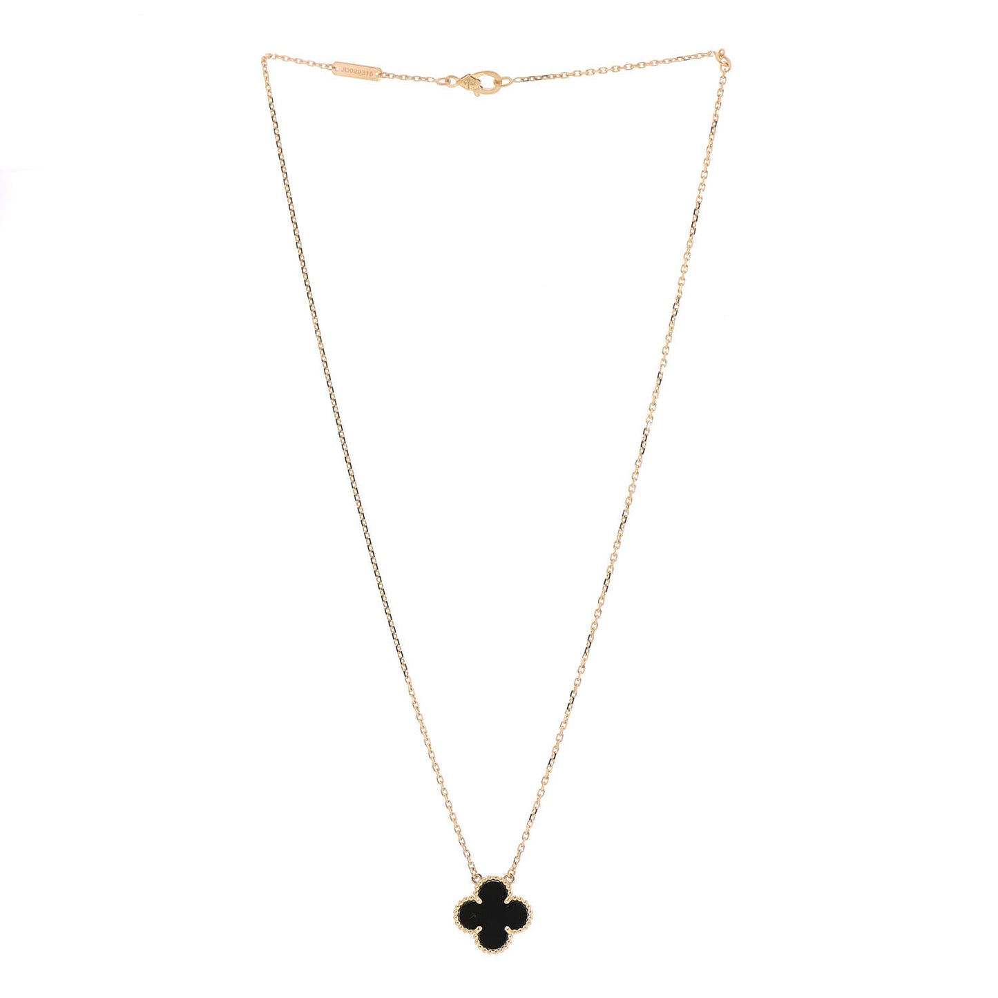 18K Yellow Gold Black Onyx Vintage Alhambra Pendant Necklace