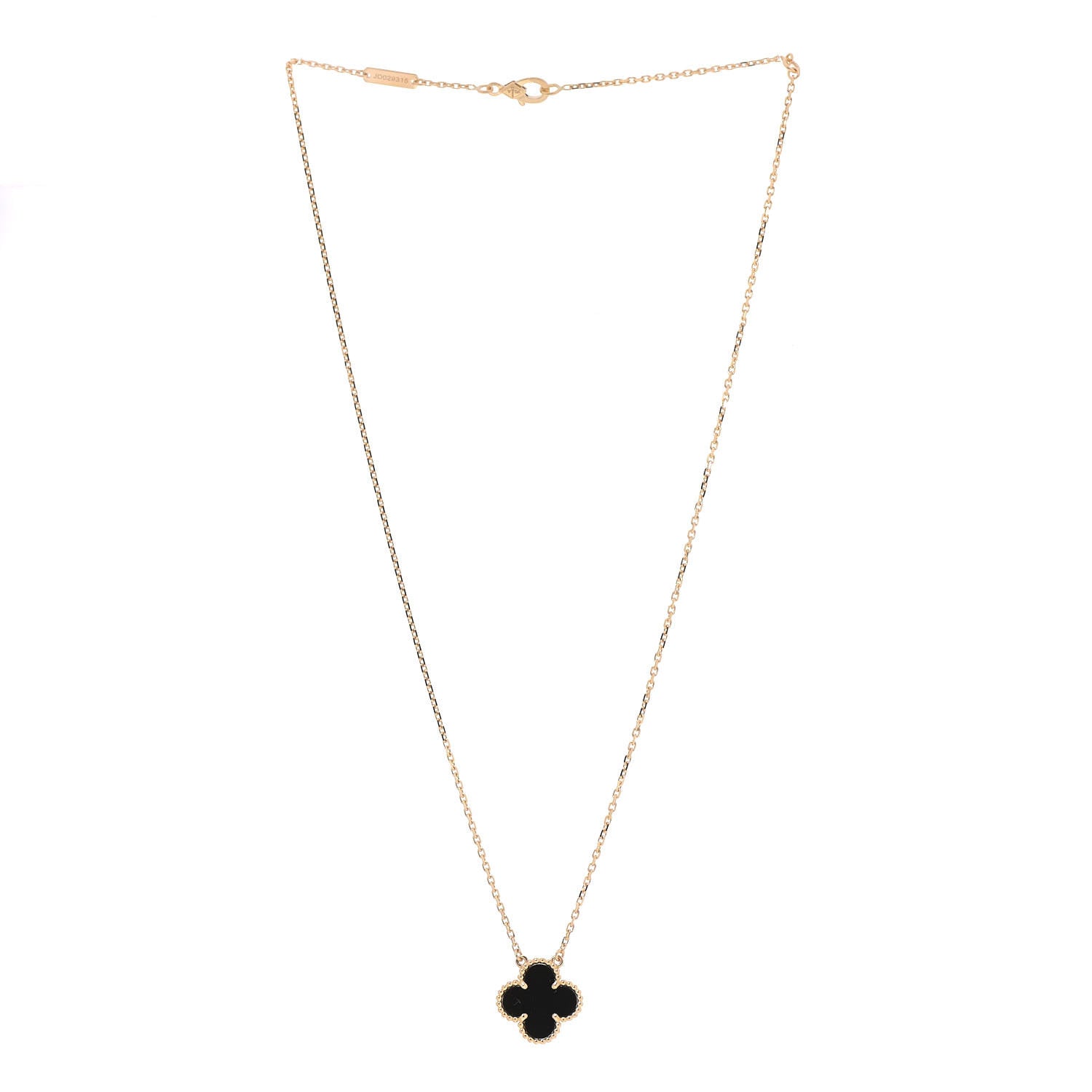 Van Cleef & Arpels 18K Yellow Gold Black Onyx Vintage Alhambra Pendant Necklace 3 of 6