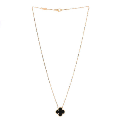 Van Cleef & Arpels 18K Yellow Gold Black Onyx Vintage Alhambra Pendant Necklace 3 of 6