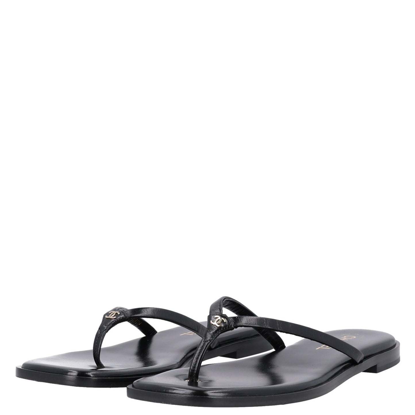 Goatskin CC Times Square Thong Sandals 42 Black