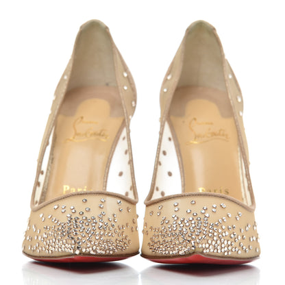 Christian Louboutin Suede Silk Crystal Strass Follies 100 Pumps 38 Light Silk 2 of 15
