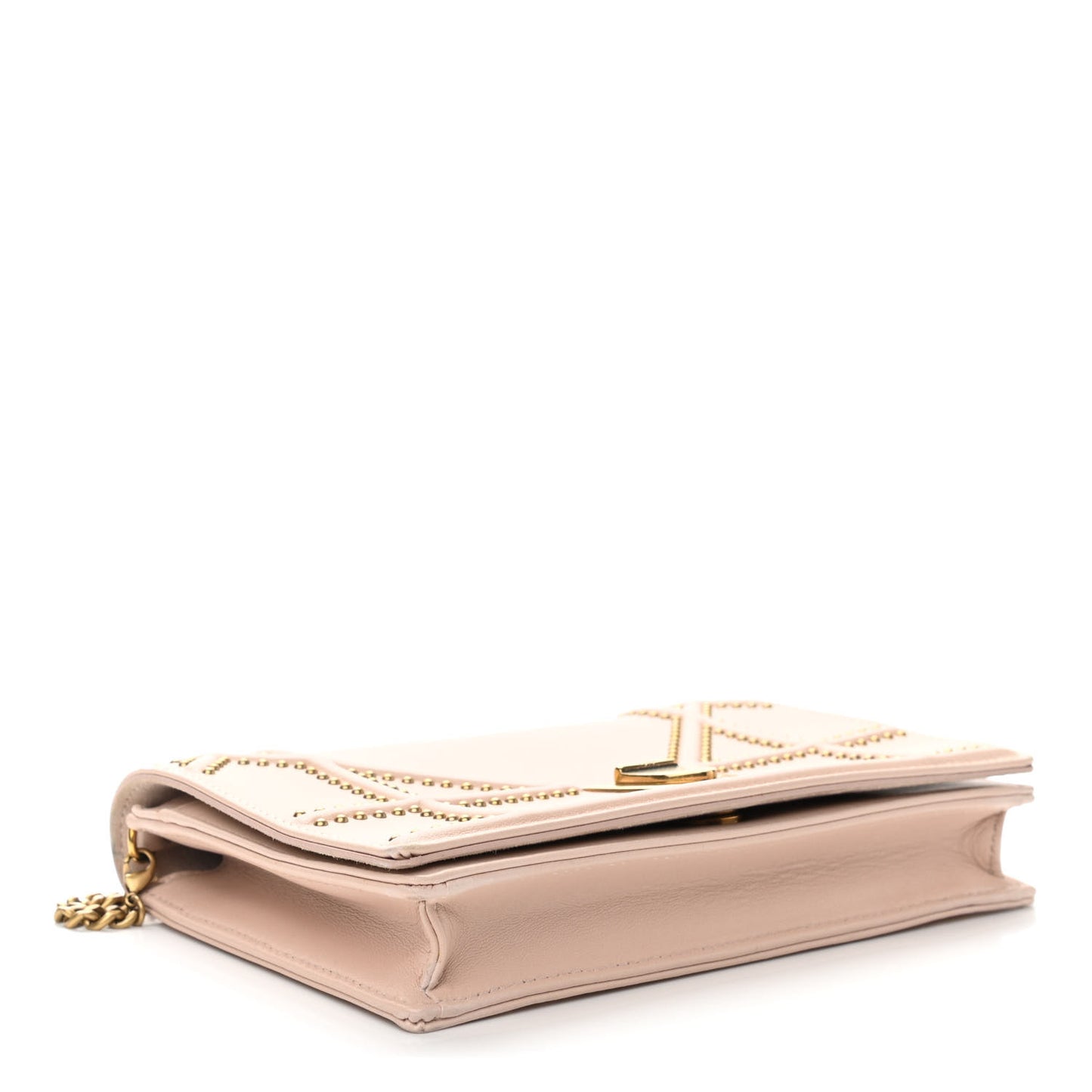Calfskin Studded Diorama Wallet on Chain Pouch Nude