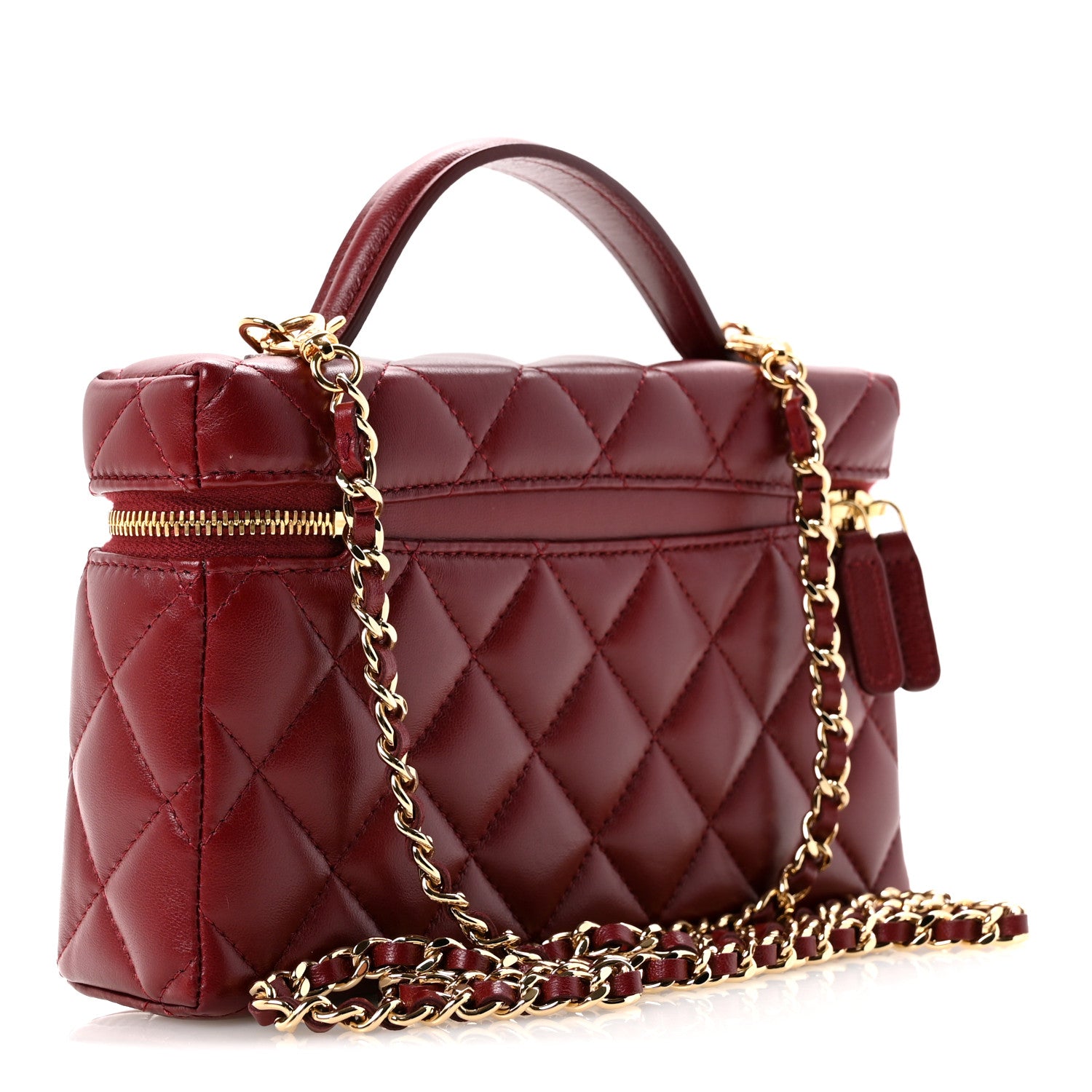 Chanel Lambskin Quilted Top Handle Slim Vanity With Chain Burgundy 3 of 11