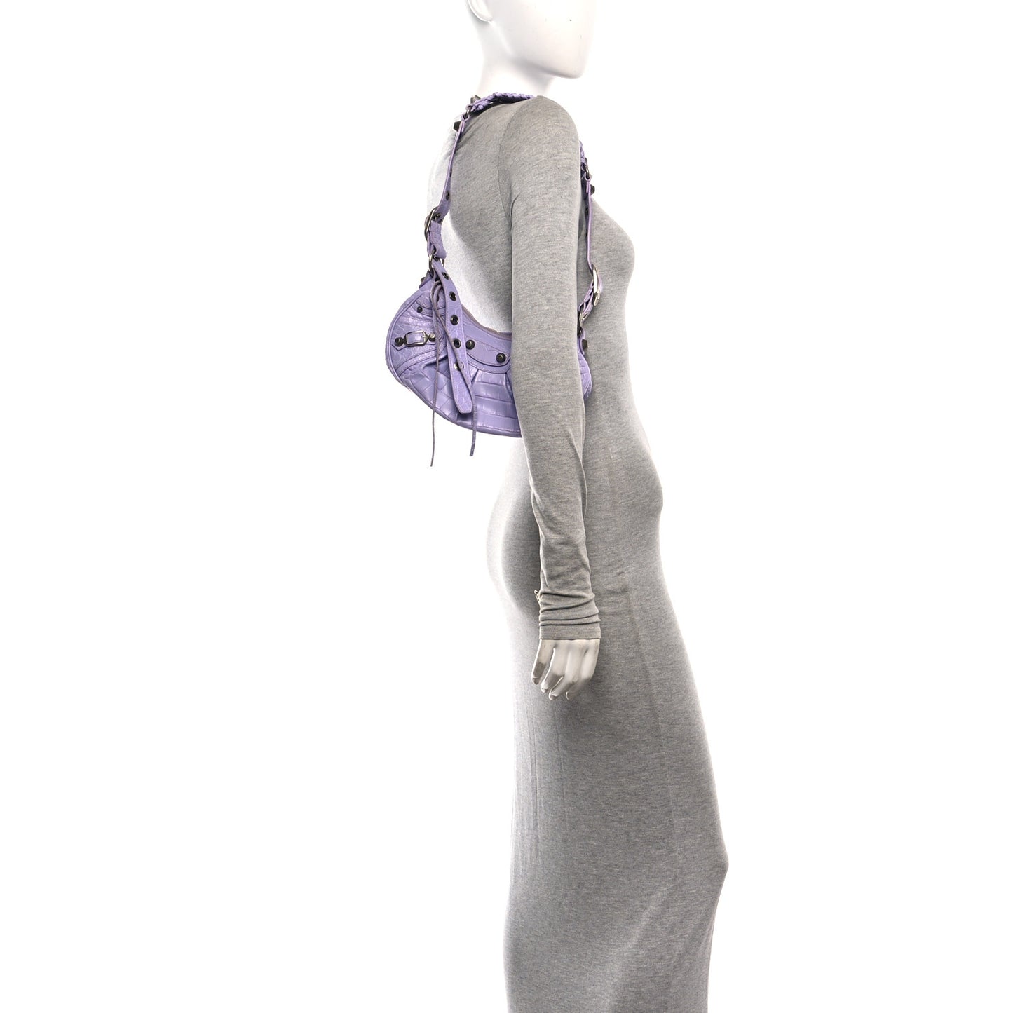 Extra Supple Calfskin Crocodile Embossed Le Cagole Shoulder Bag XS Lilac