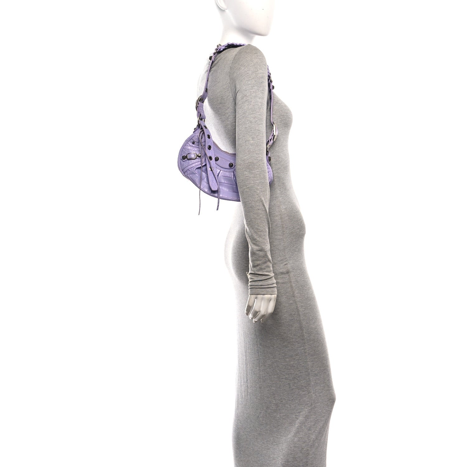 Balenciaga Extra Supple Calfskin Crocodile Embossed Le Cagole Shoulder Bag XS Lilac 2 of 11