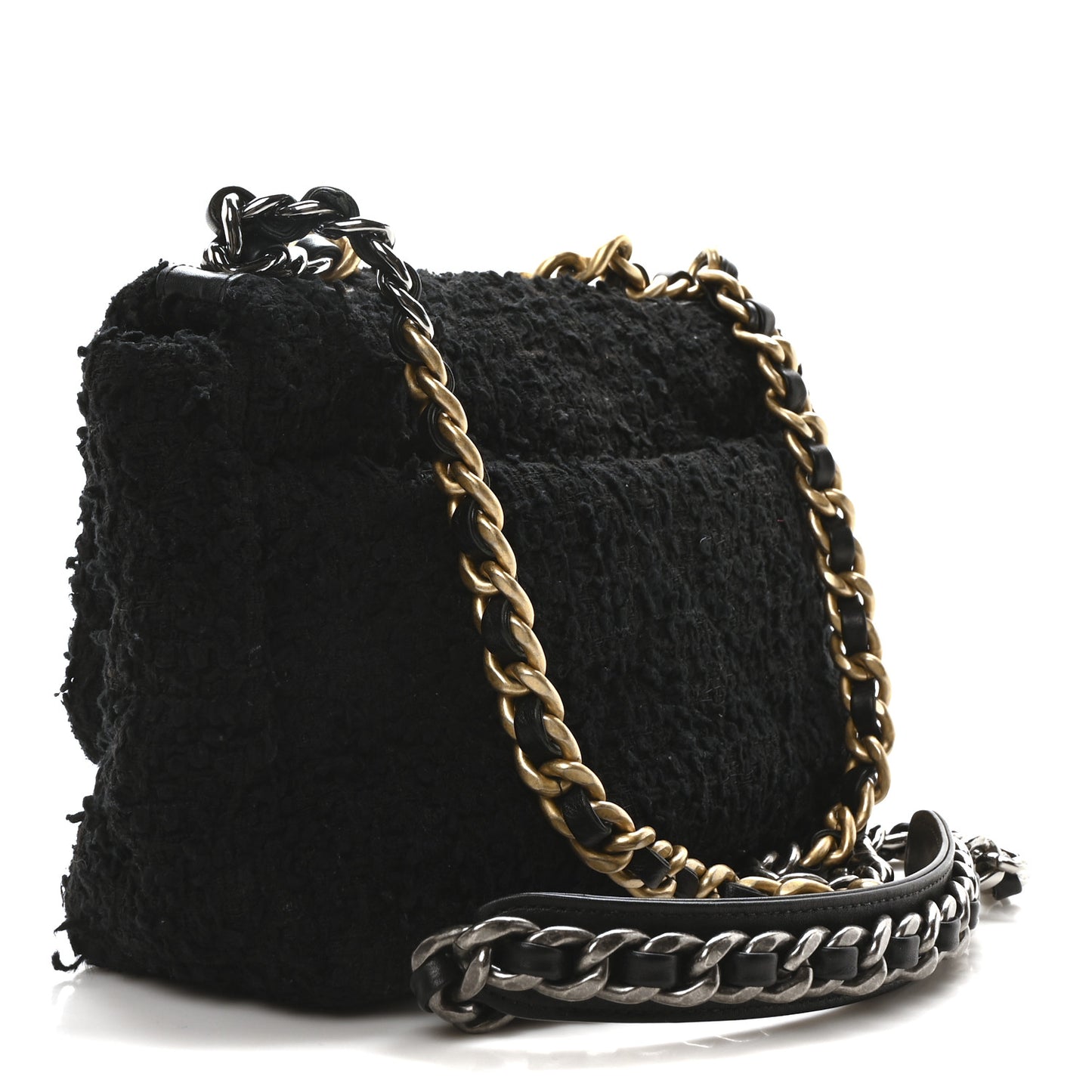 Tweed Quilted Medium Chanel 19 Flap Black