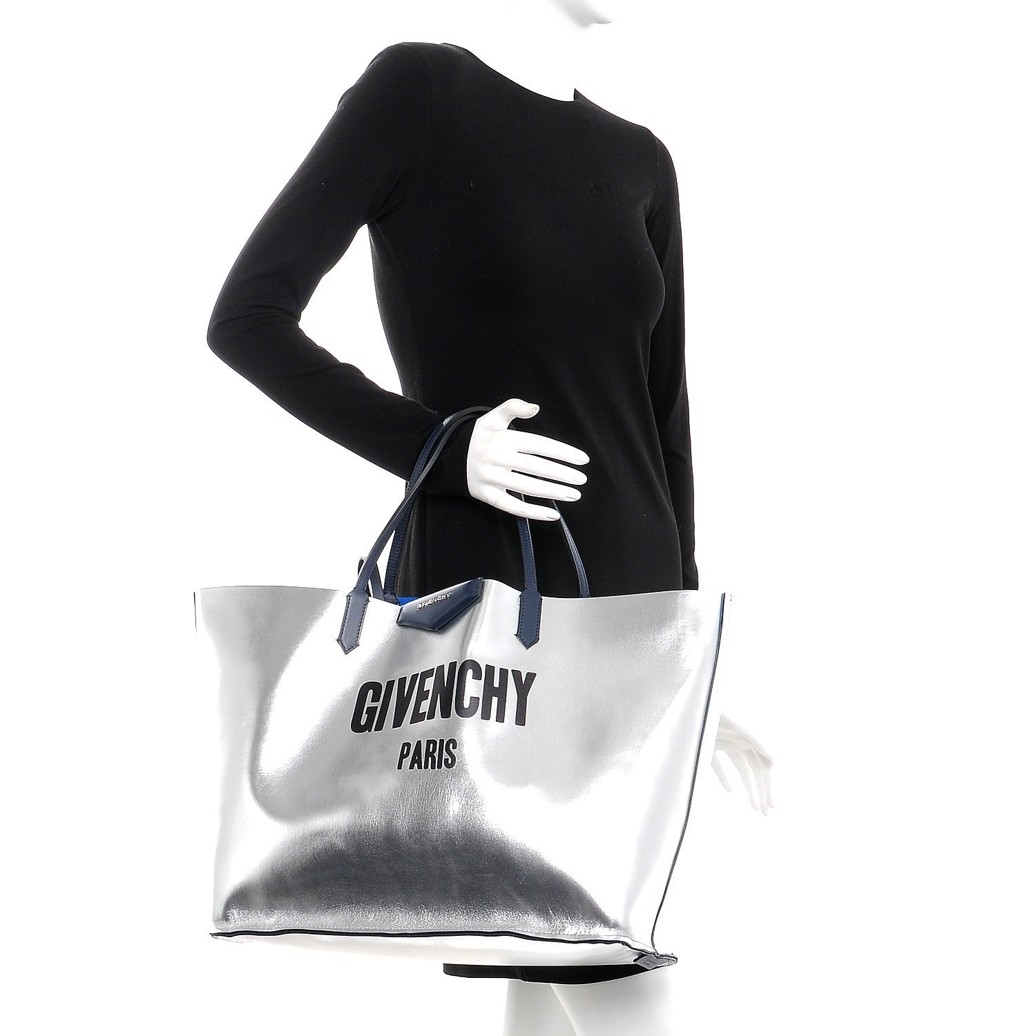 Givenchy Metallic Calfskin Suede Ombre Large Reversible Antigona Tote Blue Silver 2 of 15