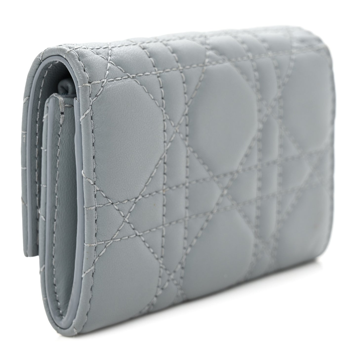 Lambskin Cannage Lady Dior Flap Card Holder Gray
