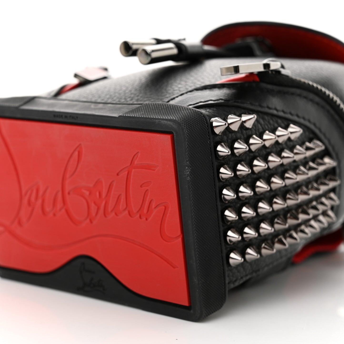 Calfskin Spiked Mini Explorafunk Keyring Bag Black
