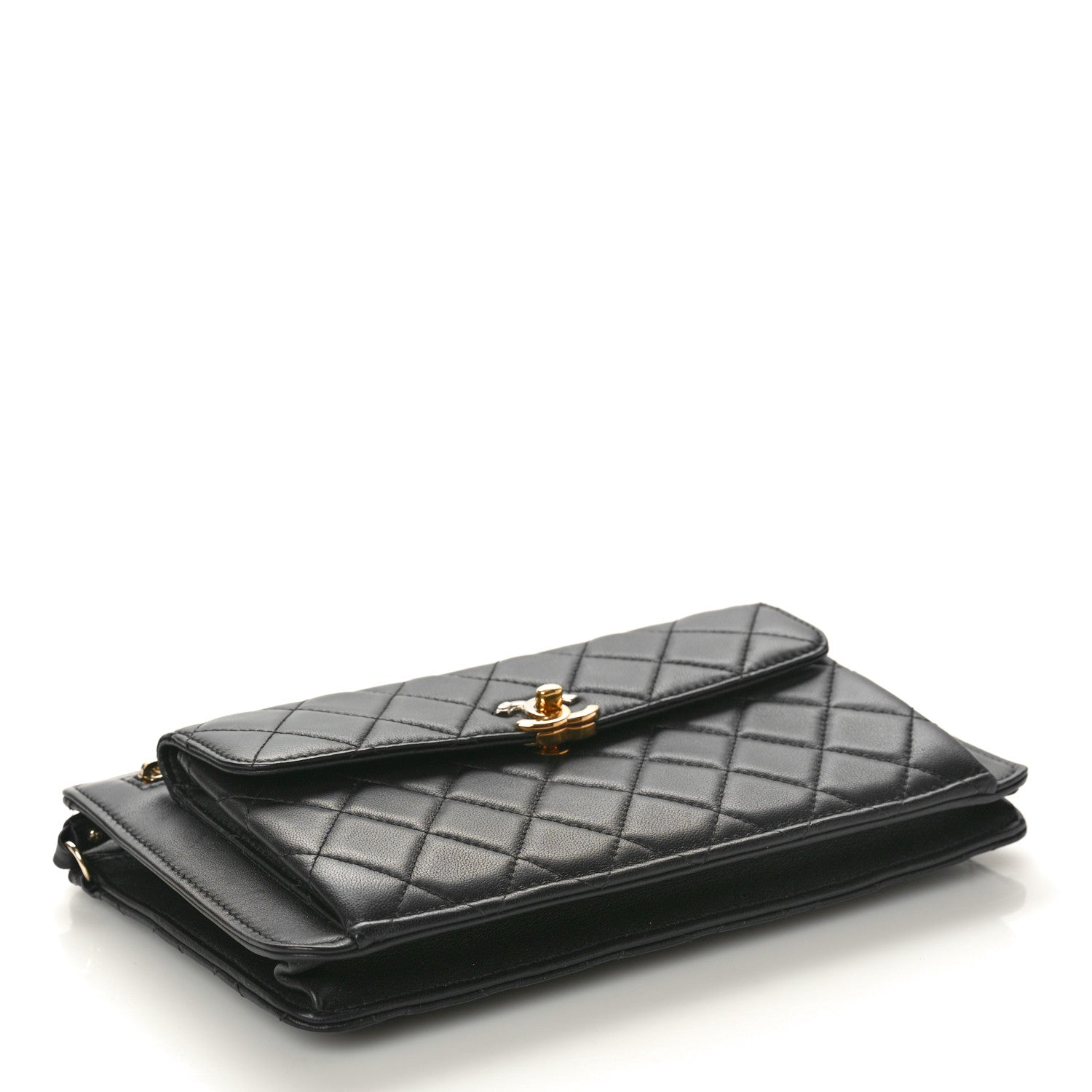 Chanel Lambskin Quilted Wristlet Clutch Black 4 of 9
