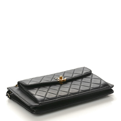 Chanel Lambskin Quilted Wristlet Clutch Black 4 of 9