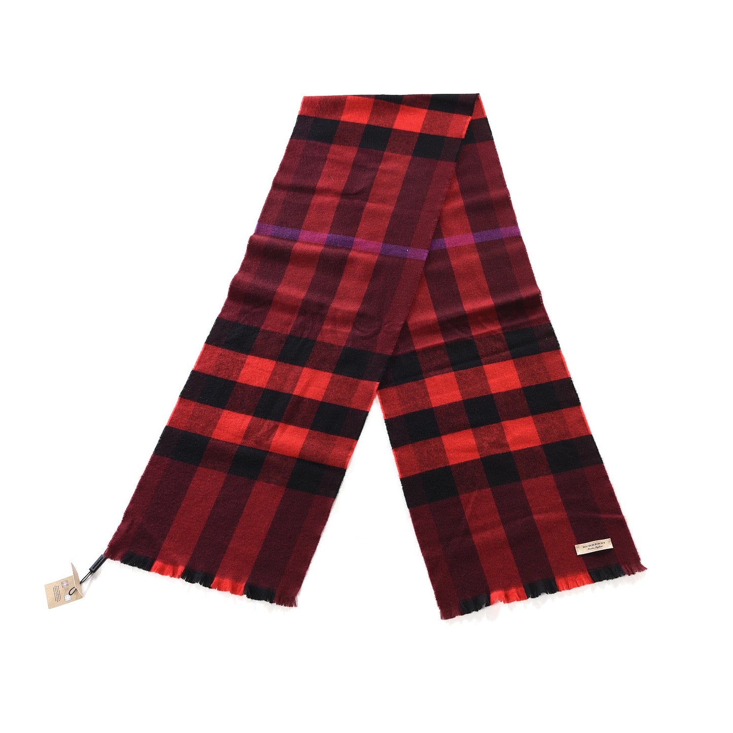 Wool Cashmere Giant Exploded Check Fringe Scarf Claret