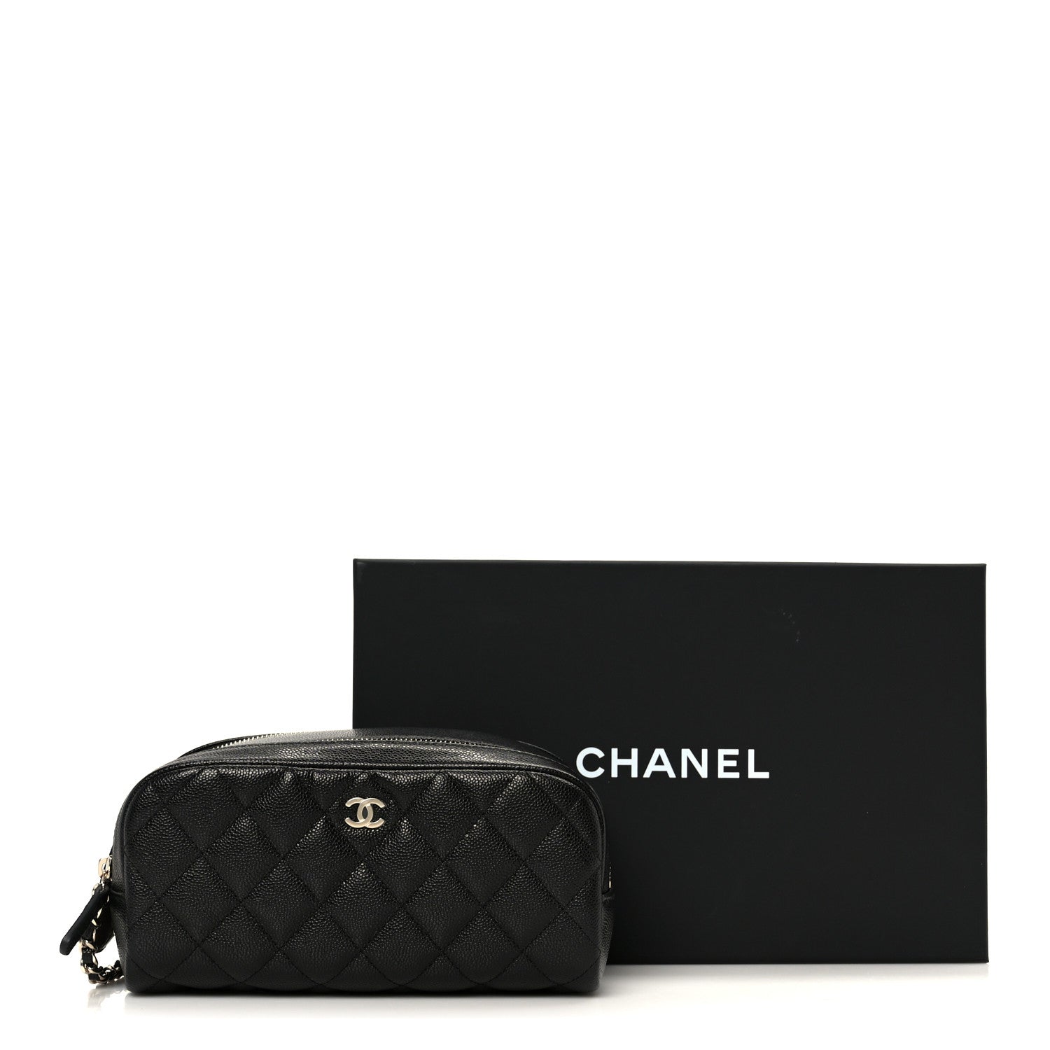 Chanel Caviar Quilted Toiletry Case With Chain Black 9 of 9