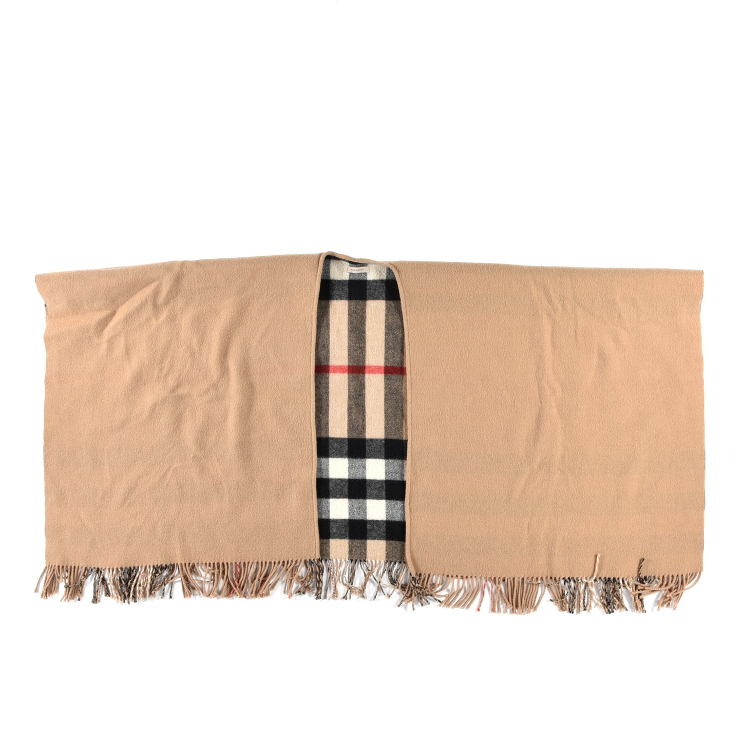 Merino Wool Cashmere Check Collette Cape Scarf Camel