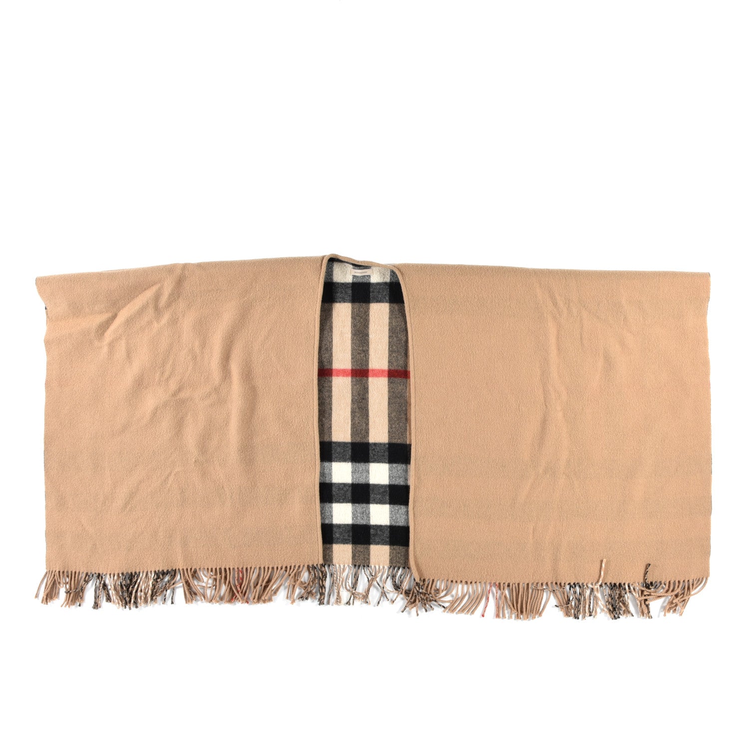 Burberry Merino Wool Cashmere Check Collette Cape Scarf Camel 1 of 3