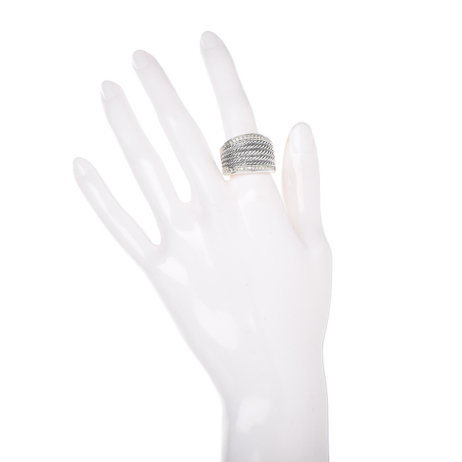 David Yurman Sterling Silver Diamond 18mm Wheaton Band Ring 54 7 2 of 5