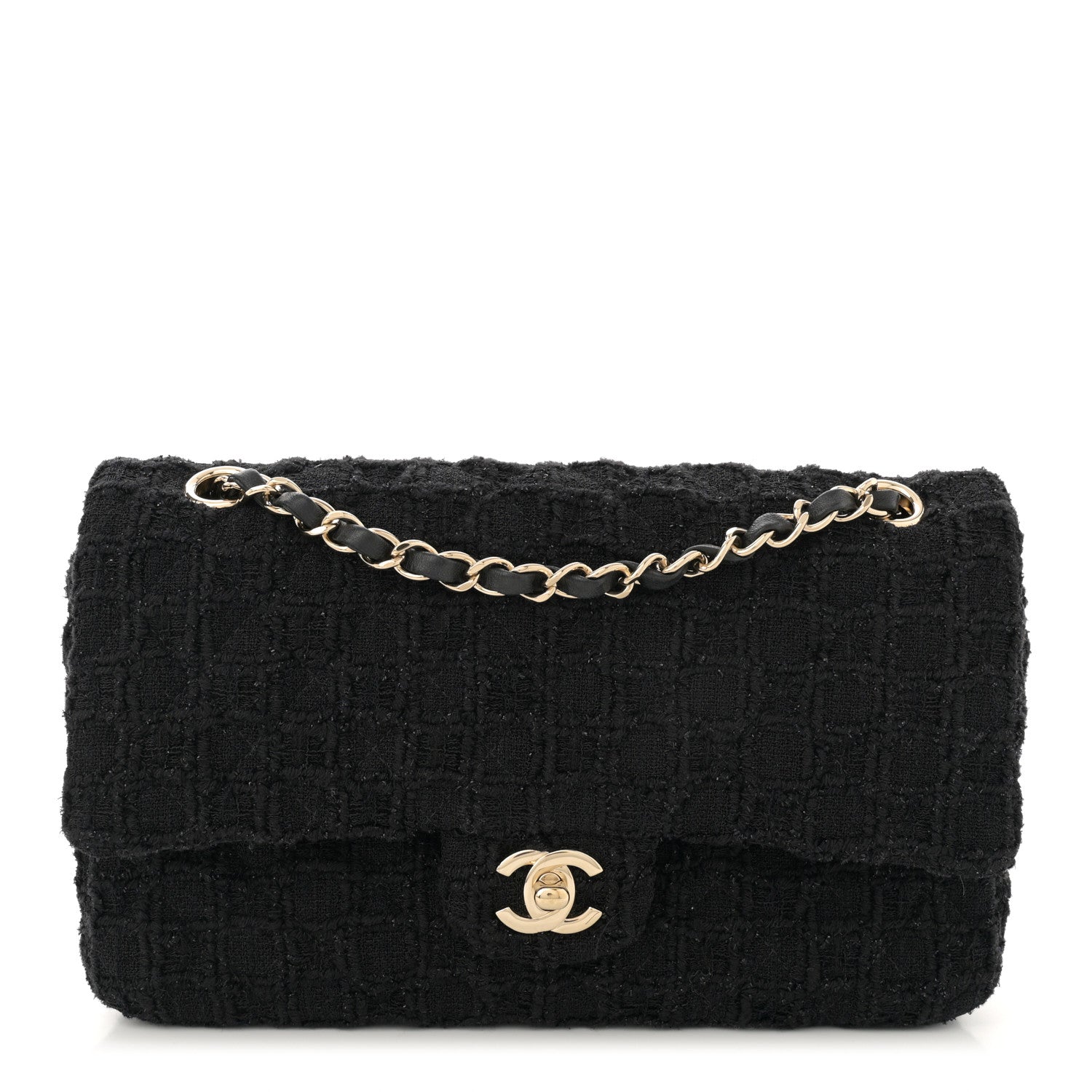 Chanel Tweed Quilted Medium Double Flap Black 1 of 13