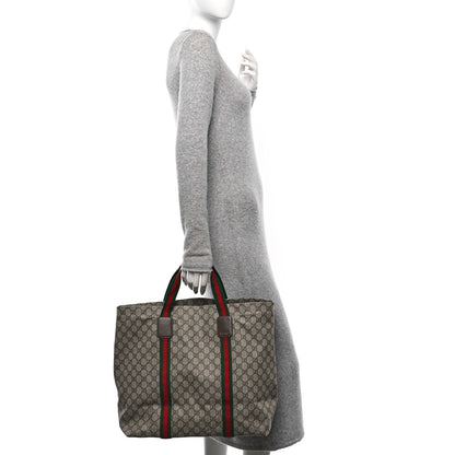 Gucci Tender GG Supreme Monogram Textured Dollar Calfskin Web Tote Beige Ebony New Acero 2 of 10