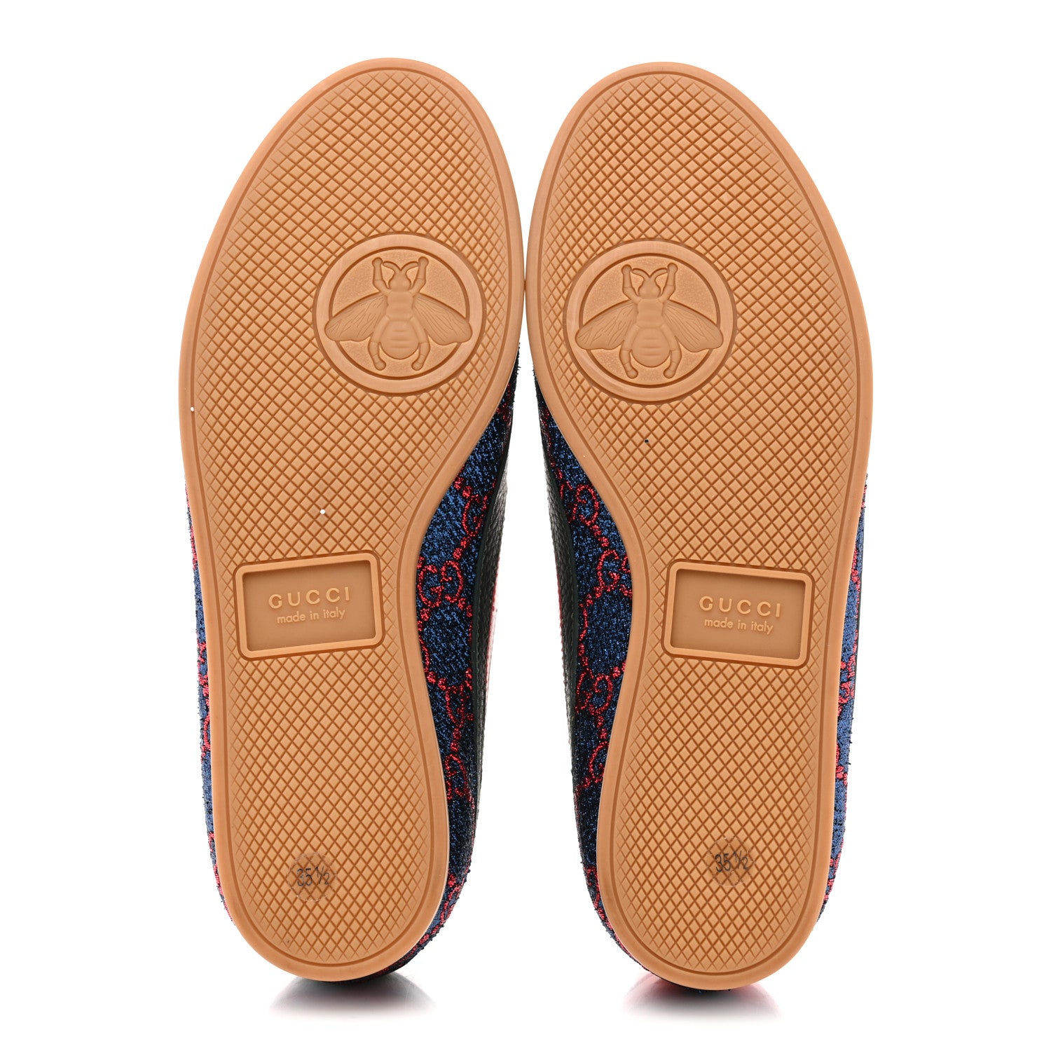 Gucci Lurex Calfskin Web GG Monogram Womens Falacer Sneakers 35.5 Iridescent Blue Iridescent Red Silver 6 of 9