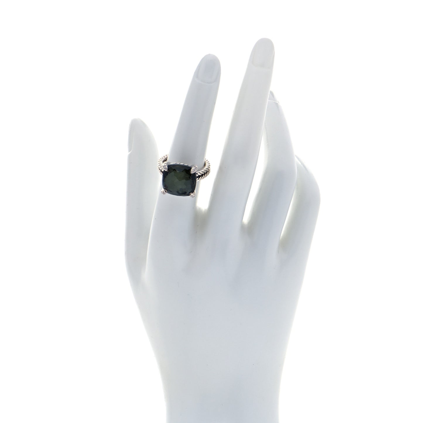 Sterling Silver Diamond Green Orchid 14mm Chatelaine Ring 54 7