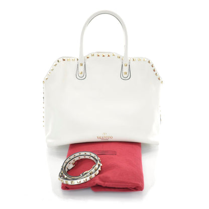 Valentino Garavani Leather Rockstud Dome Satchel White 3 of 9
