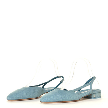 Chanel Denim Cap Toe CC Slingback Flats 38 Blue 6 of 12