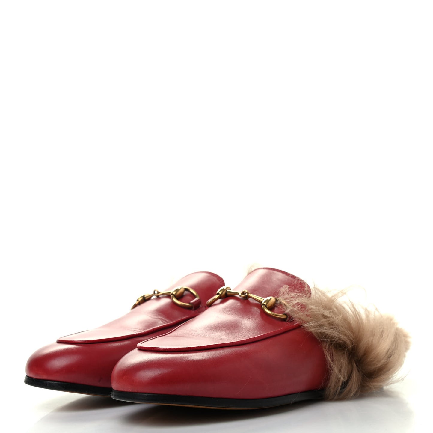 Betis Glamour Calfskin Fur Womens Princetown Slippers 35 Hibiscus Red Naturale