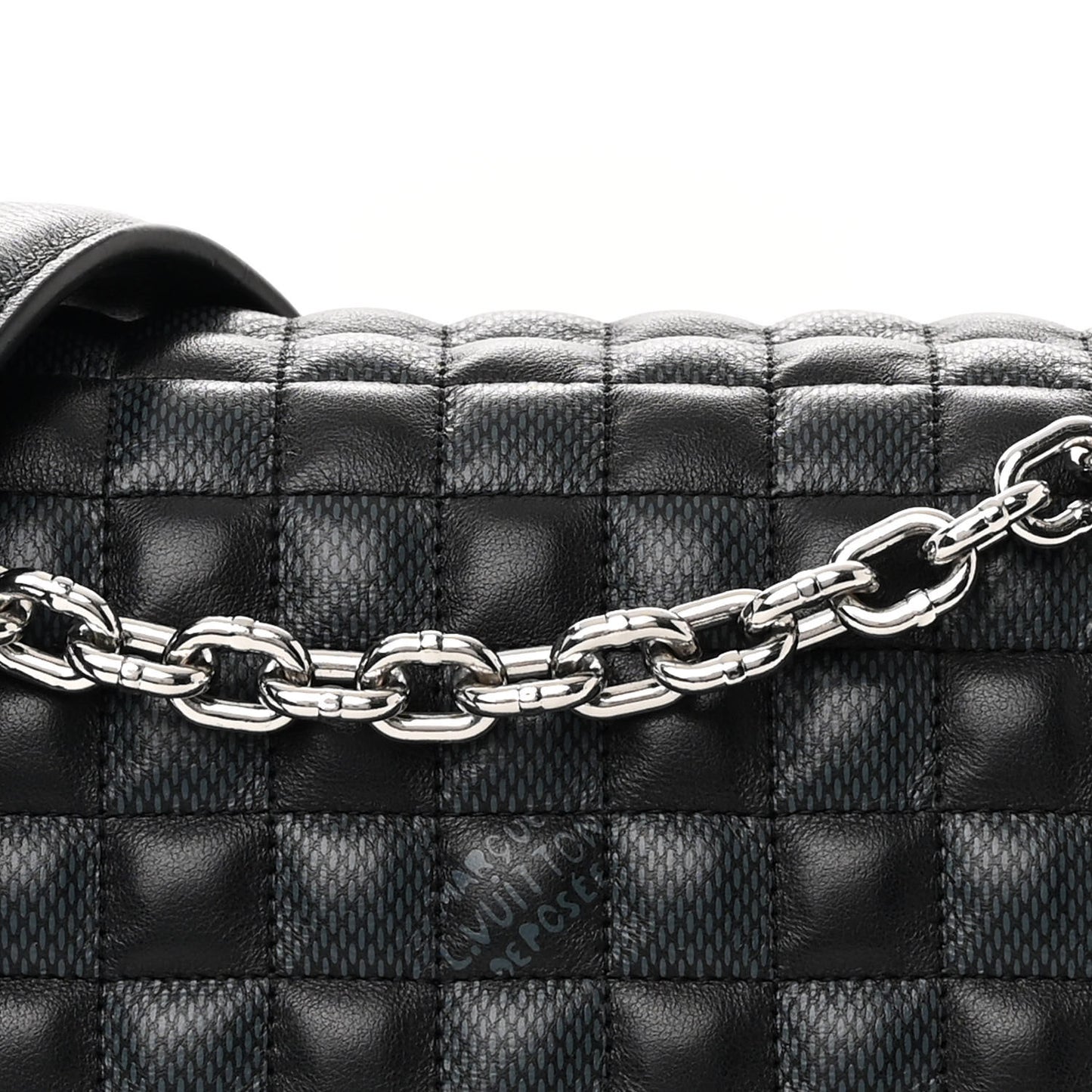 Calfskin Quilted Damier Twist MM Black Anthracite