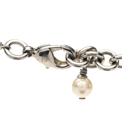 Chanel Graduated Pearl Crystal CC Long Necklace Silver 5 of 7