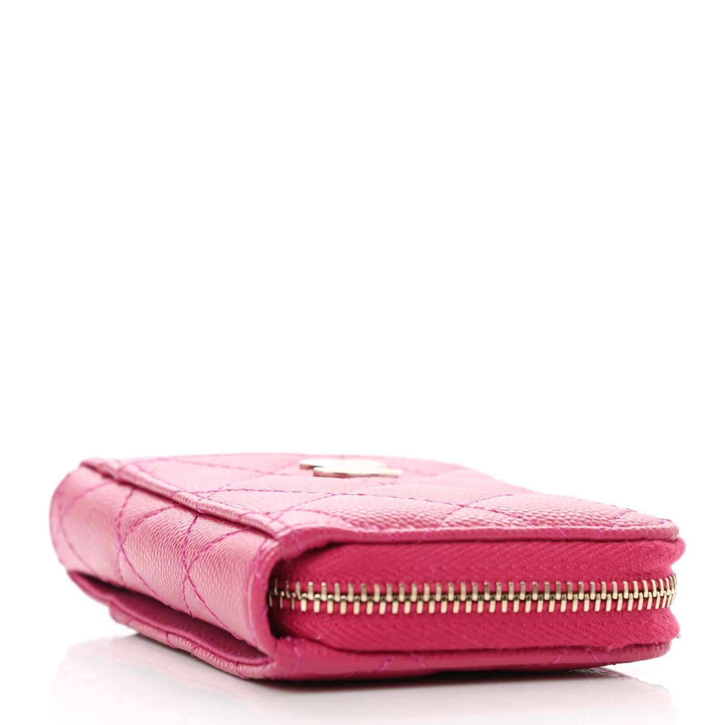Caviar Quilted Zip Card Holder Fuchsia
