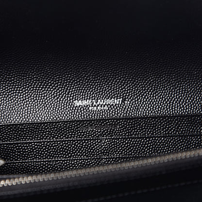 Saint Laurent Grain De Poudre Matelasse Chevron Monogram Flap Wallet Black 6 of 8