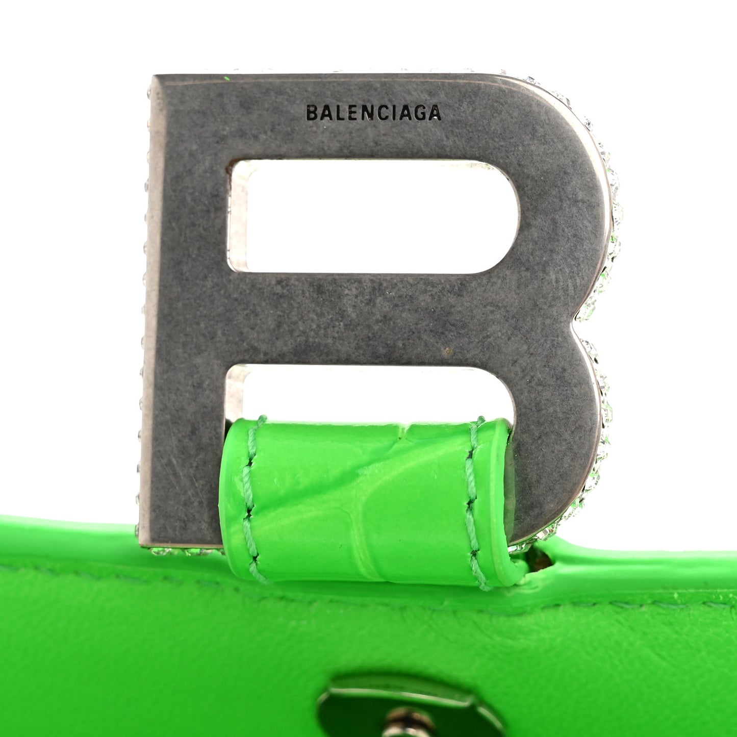 Shiny Calfskin Strass Crocodile Embossed Hourglass Top Handle Bag XS Fluo Green