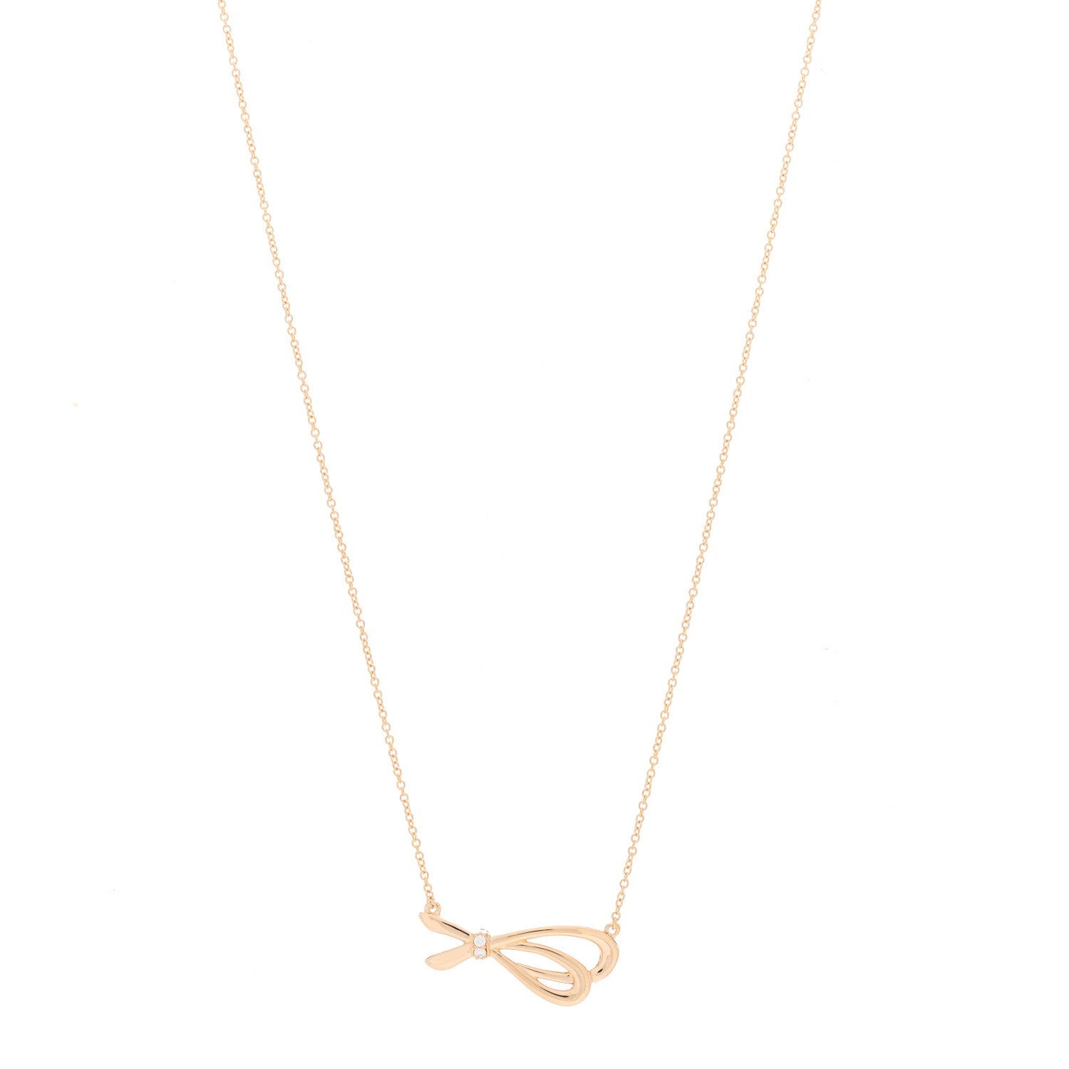 Tiffany 18K Rose Gold Diamond Bow Pendant Necklace 1 of 4