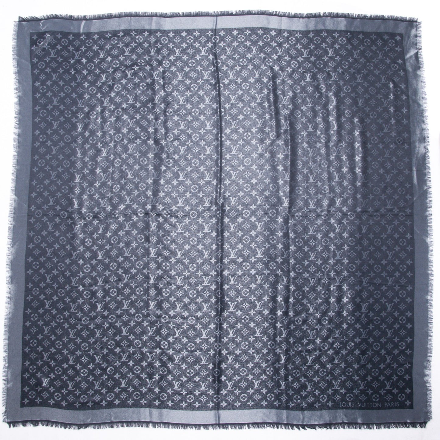 Silk Lurex Wool Monogram Shine Shawl Charcoal Grey