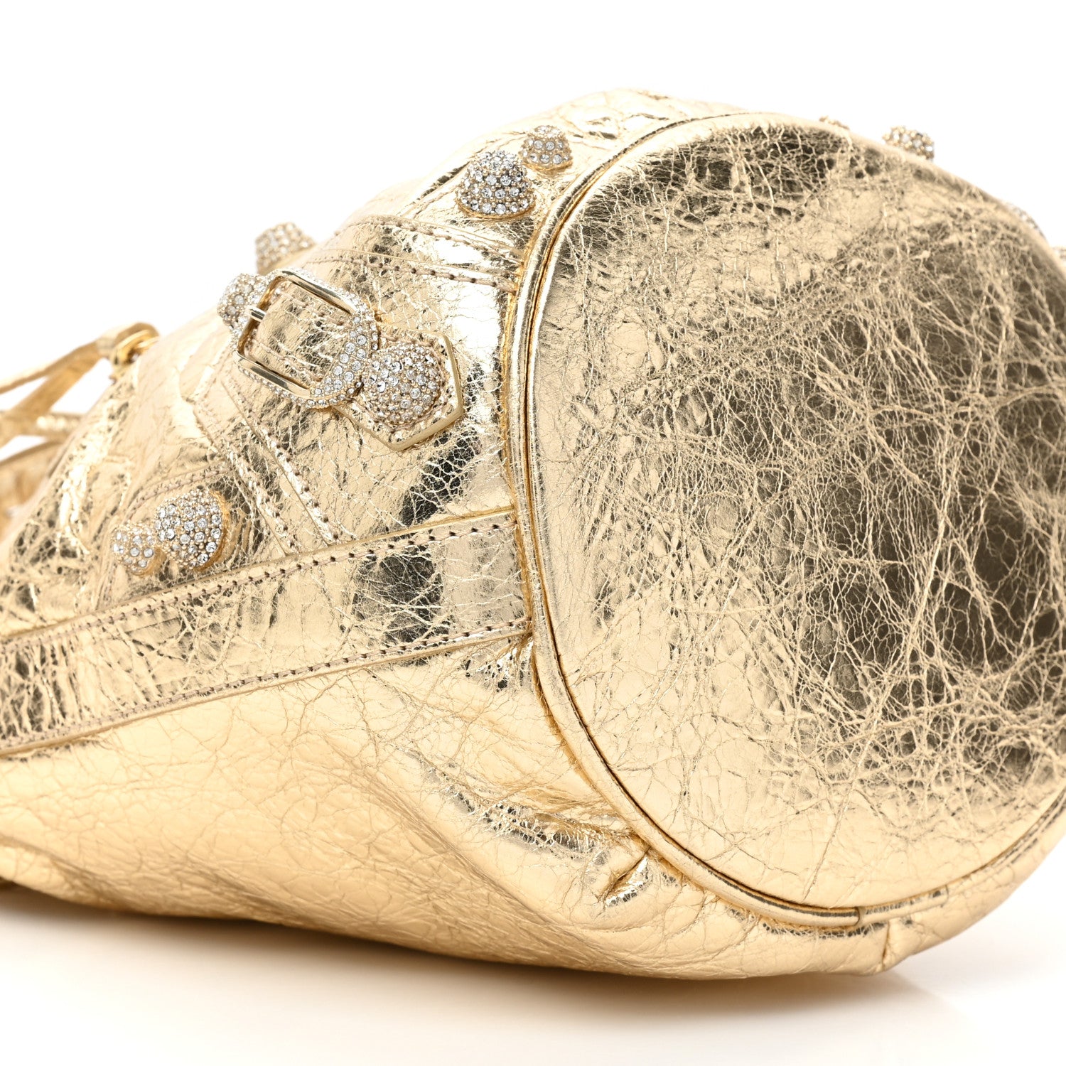 Balenciaga Metallic Agneau Arena Crystal Le Cagole Bucket Bag XS Light Gold 9 of 9