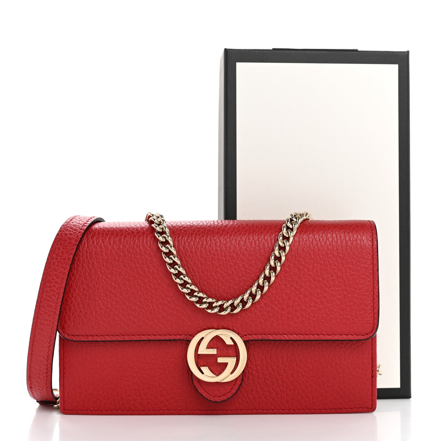 Dollar Calfskin Interlocking G Chain Wallet Red