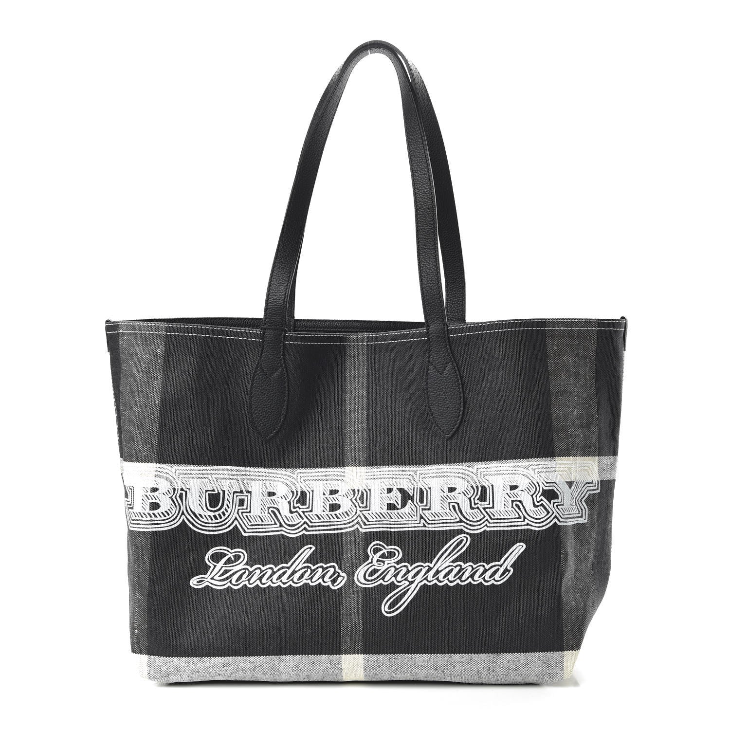 Burberry Coated Canvas Mega Check Medium Doodle Tote Black White 1 of 16