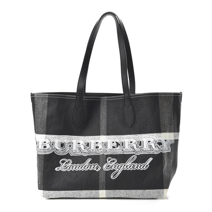 Burberry Coated Canvas Mega Check Medium Doodle Tote Black White 1 of 16
