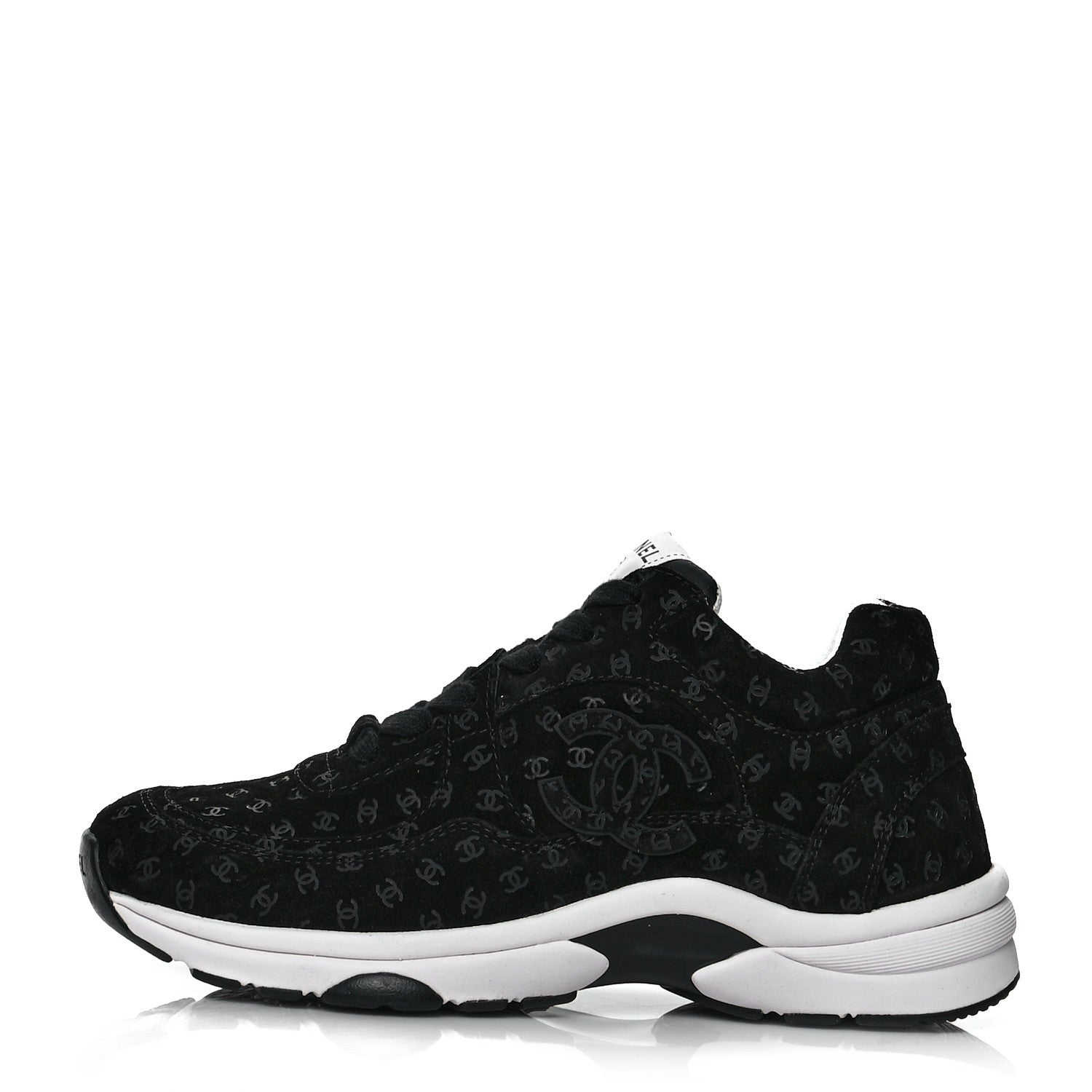 Chanel Suede Calfskin Printed CC Sneakers 37 Black 1 of 8