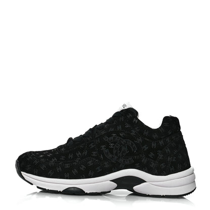 Chanel Suede Calfskin Printed CC Sneakers 37 Black 1 of 8