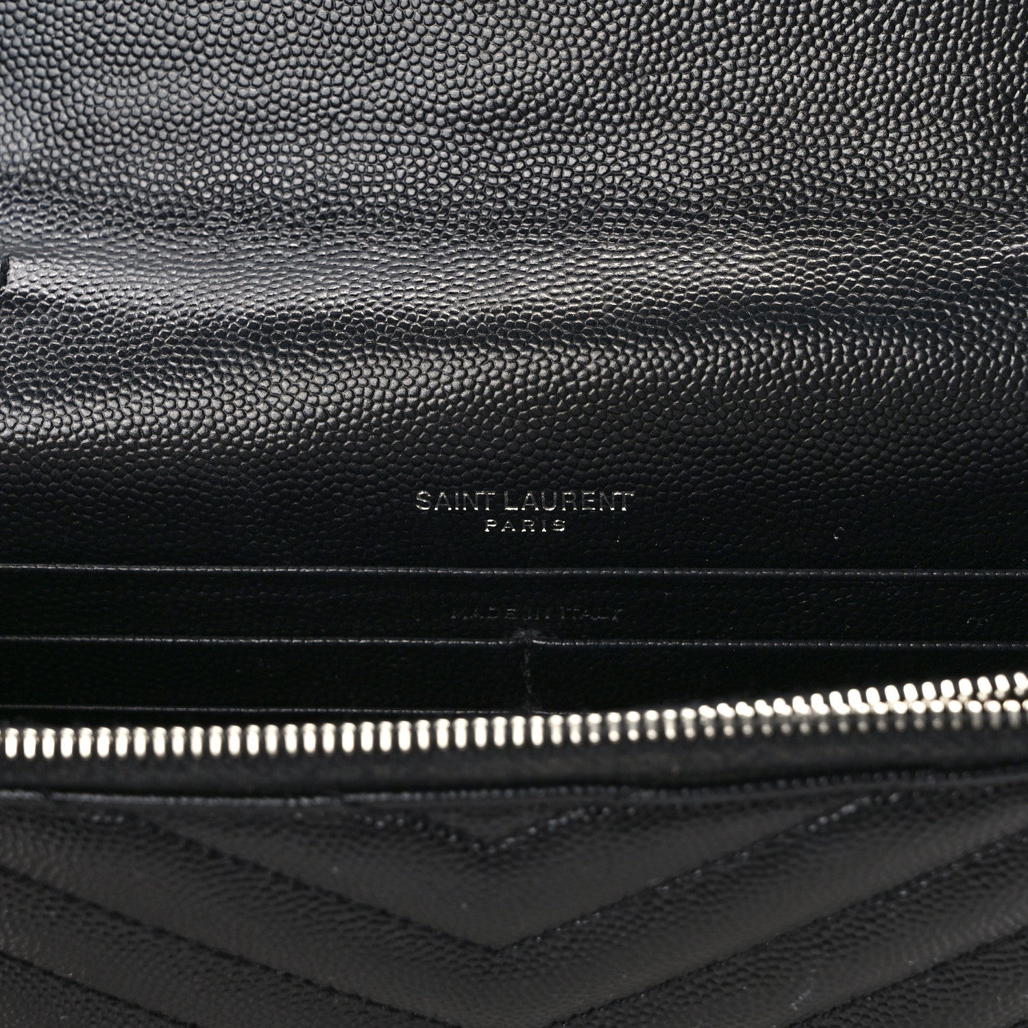 Saint Laurent Grain De Poudre Matelasse Chevron Monogram Envelope Chain Wallet Black 6 of 15