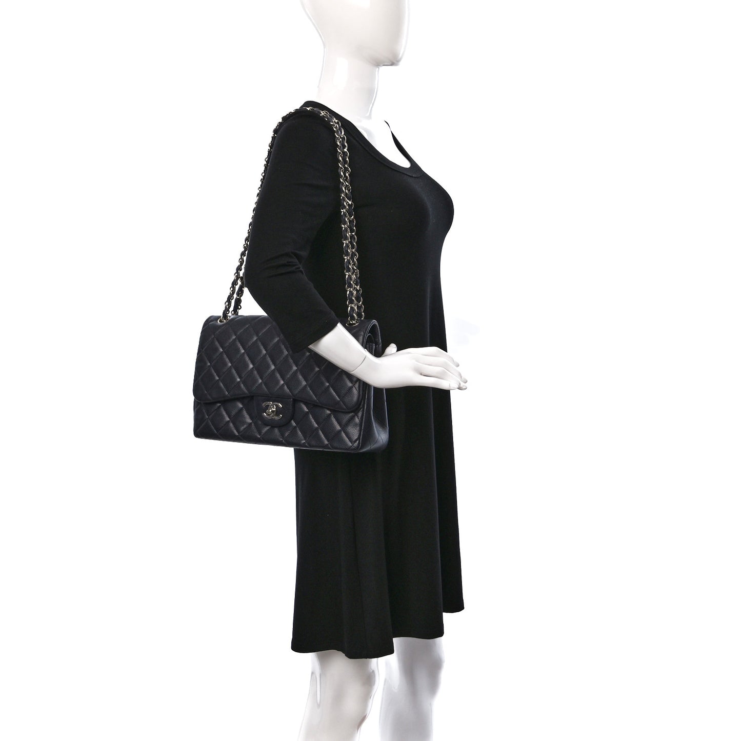 Caviar Quilted Jumbo Double Flap Navy Blue