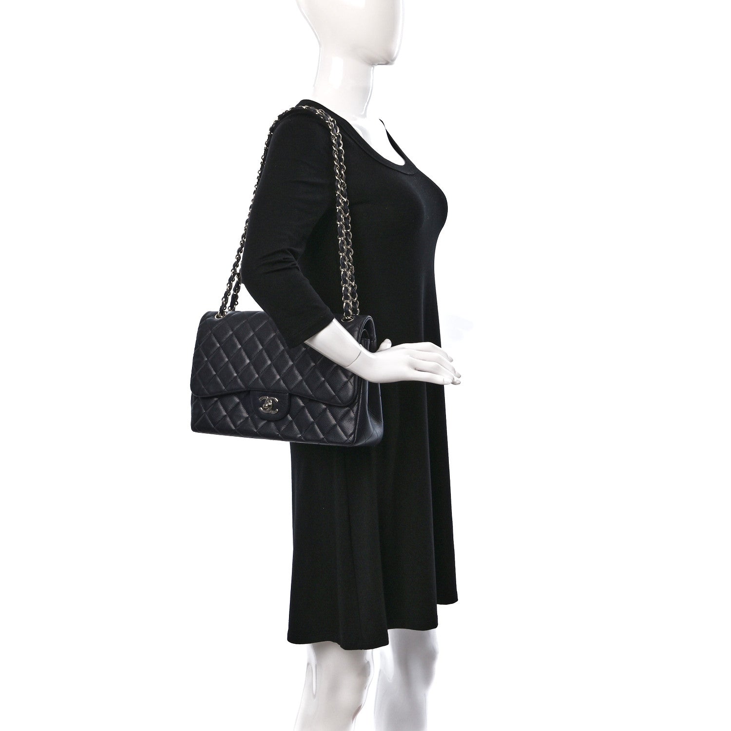 Chanel Caviar Quilted Jumbo Double Flap Navy Blue 2 of 9