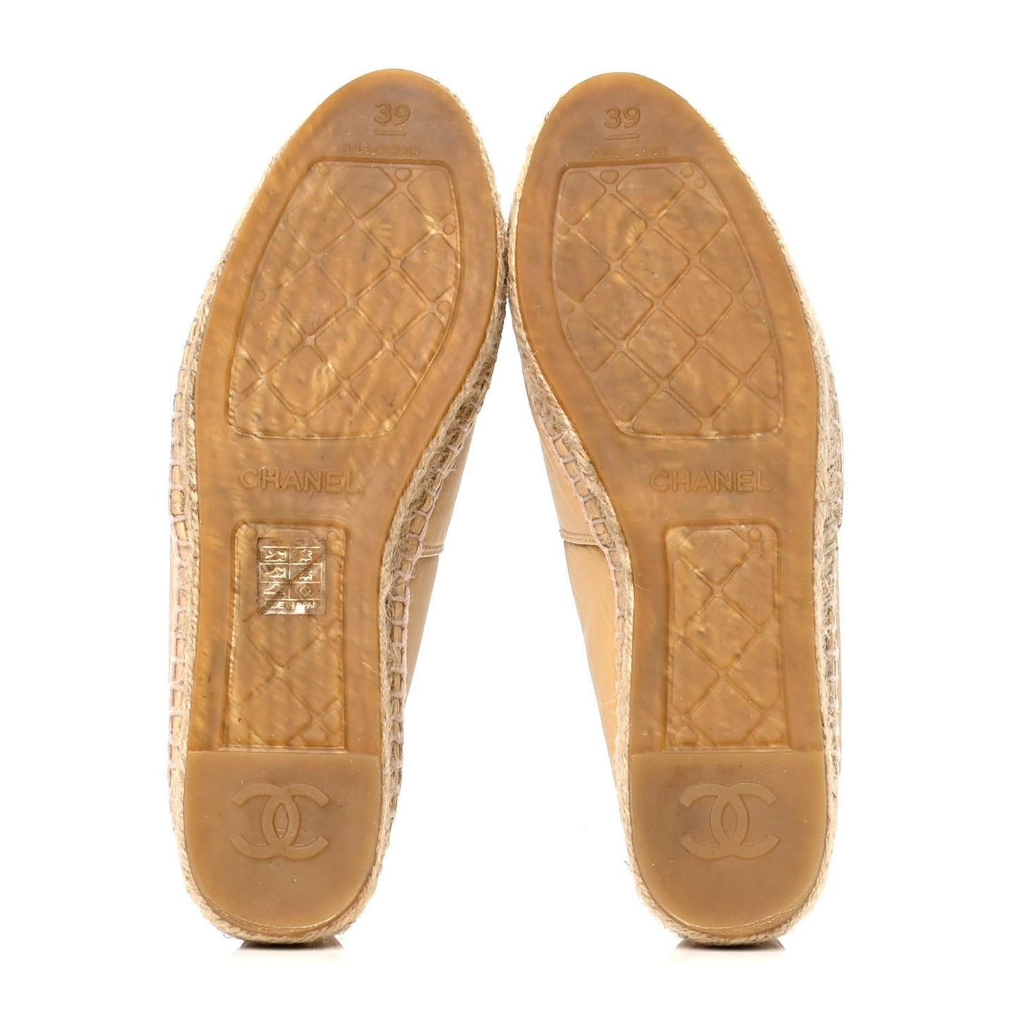 Lambskin CC Camellia Stud Espadrilles 39 Beige Black