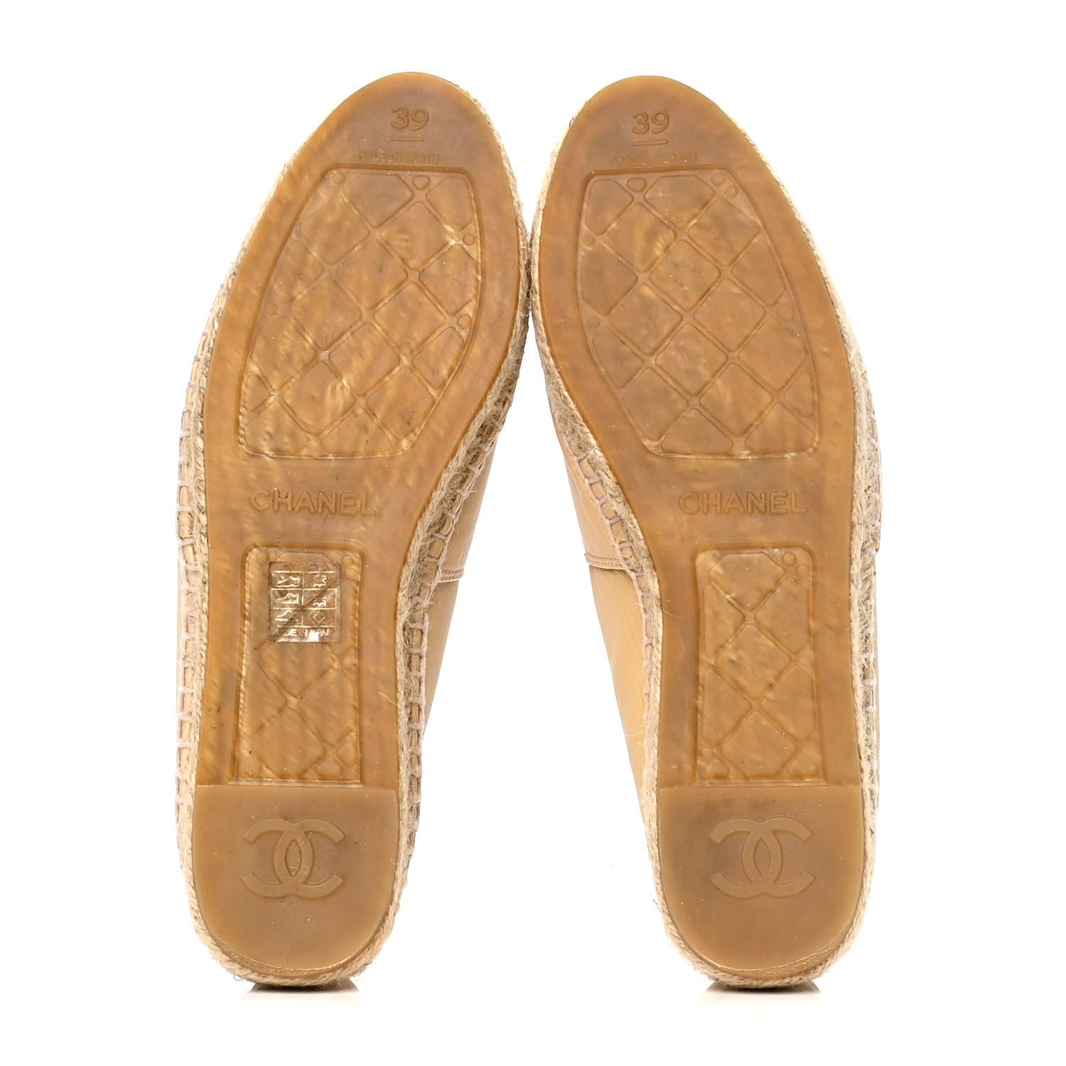 Chanel Lambskin CC Camellia Stud Espadrilles 39 Beige Black 4 of 4