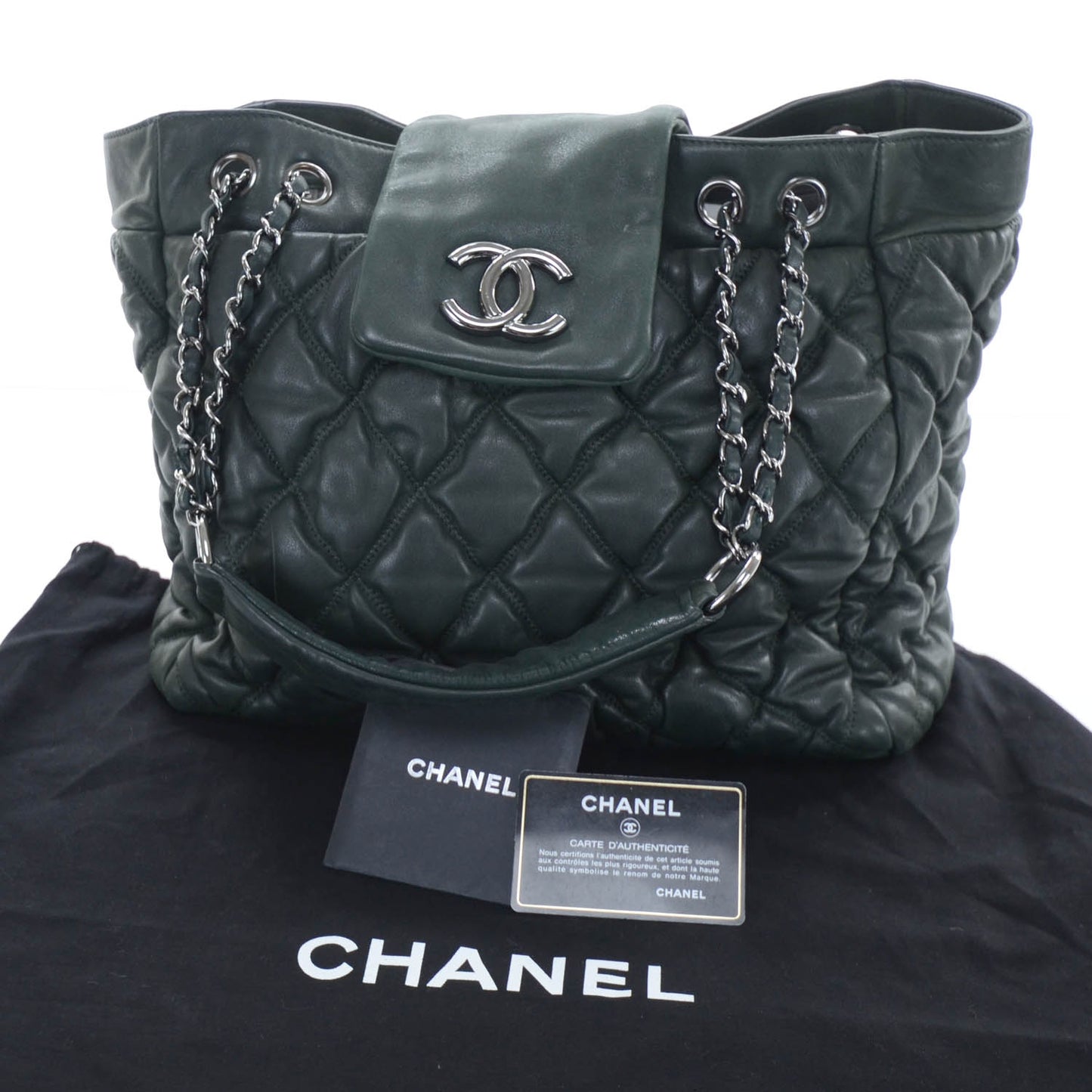Lambskin Large Bubble Quilt Tote Green