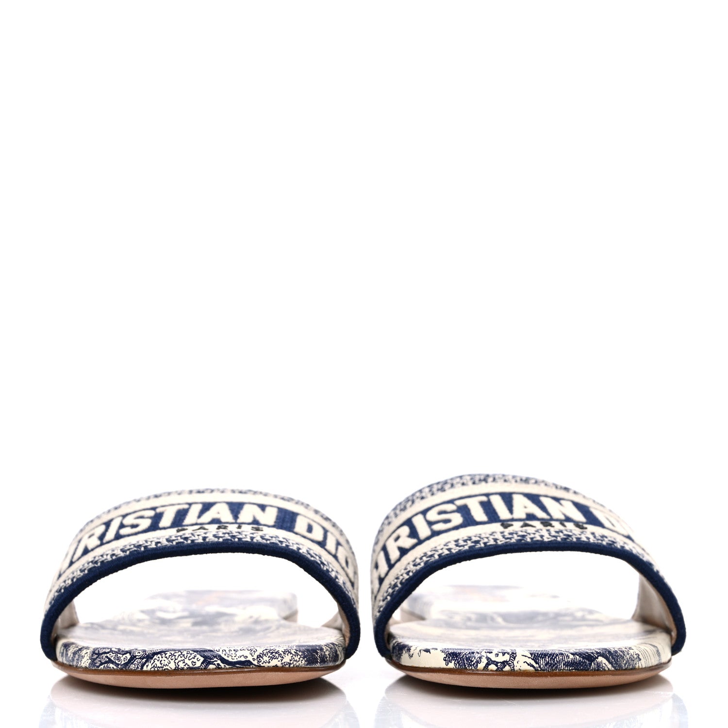 Christian Dior Canvas Toile de Jouy Embroidered Dway Flat Slide Sandals 39 Blue 3 of 11