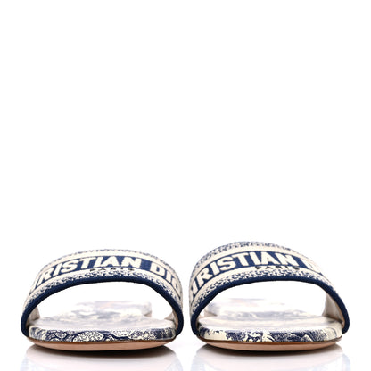 Christian Dior Canvas Toile de Jouy Embroidered Dway Flat Slide Sandals 39 Blue 3 of 11